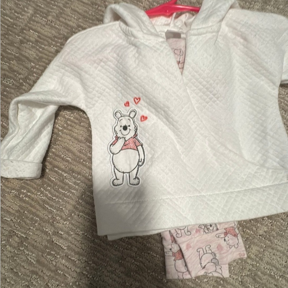 White Hooded Baby Outfit with pooh Design